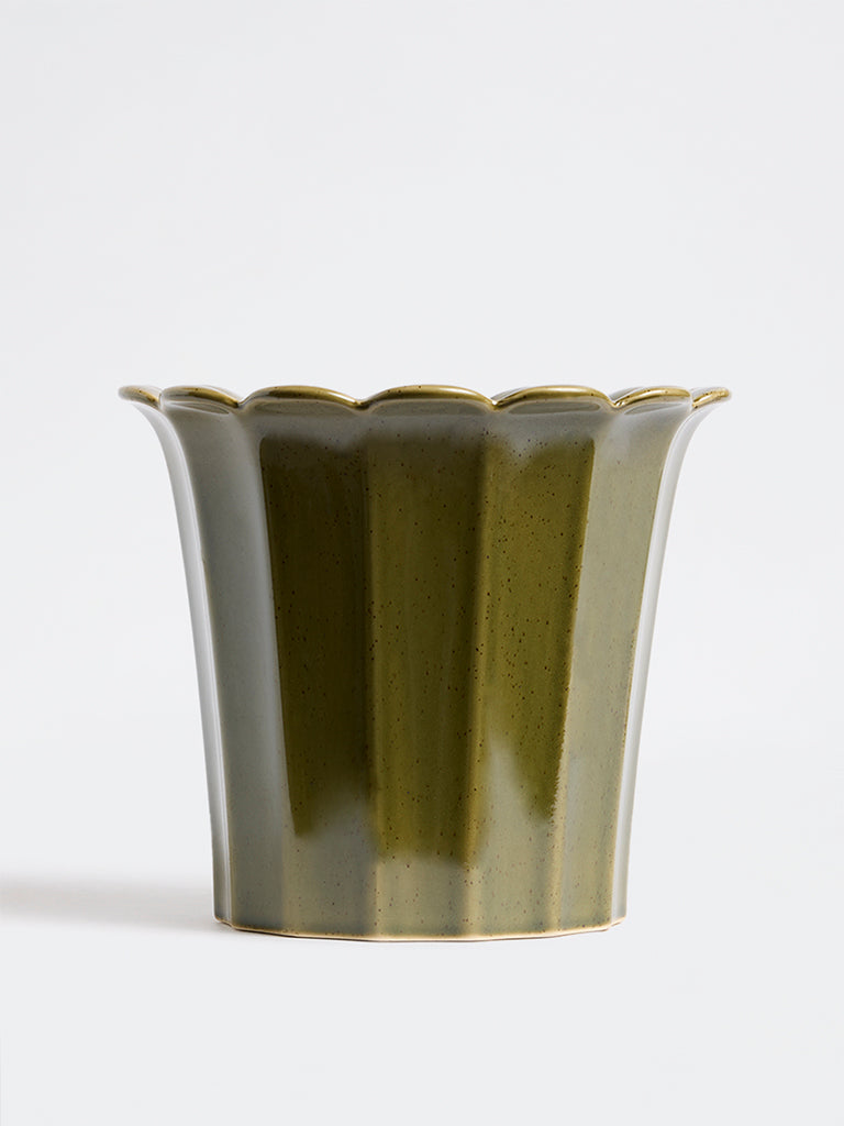 Westside Home Olive Ceramic Frill Pot