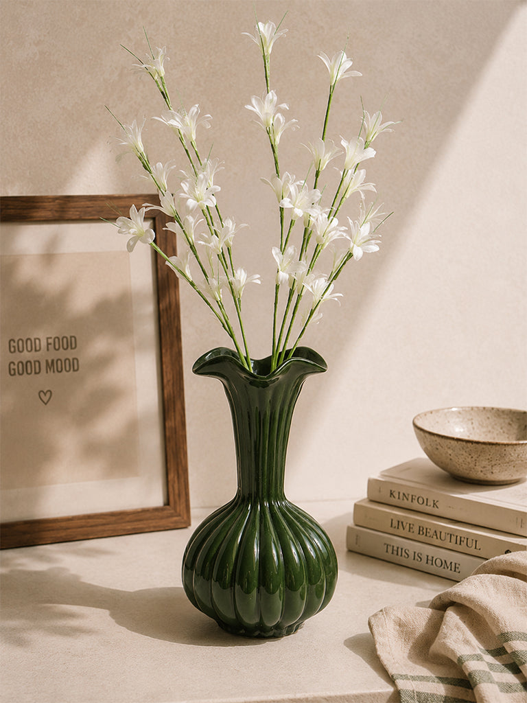 Westside Home Dark Green Frill Tall Glass Vase