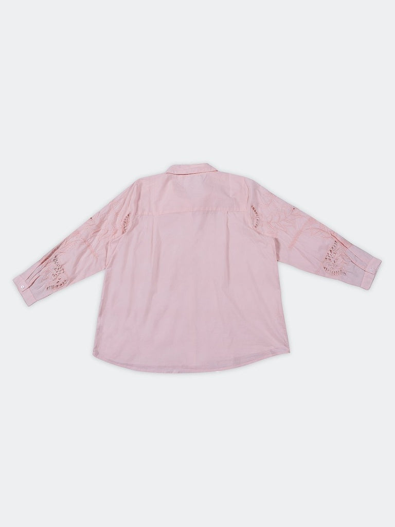 Gia Light Pink Floral Embroidered Cotton Shirt