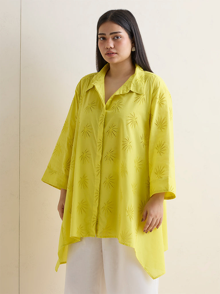 Diza Yellow Schiffli Embroidered Cotton Tunic