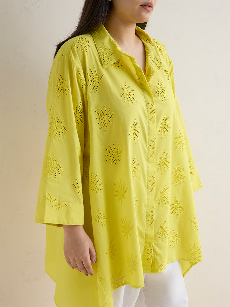 Diza Yellow Schiffli Embroidered Cotton Tunic