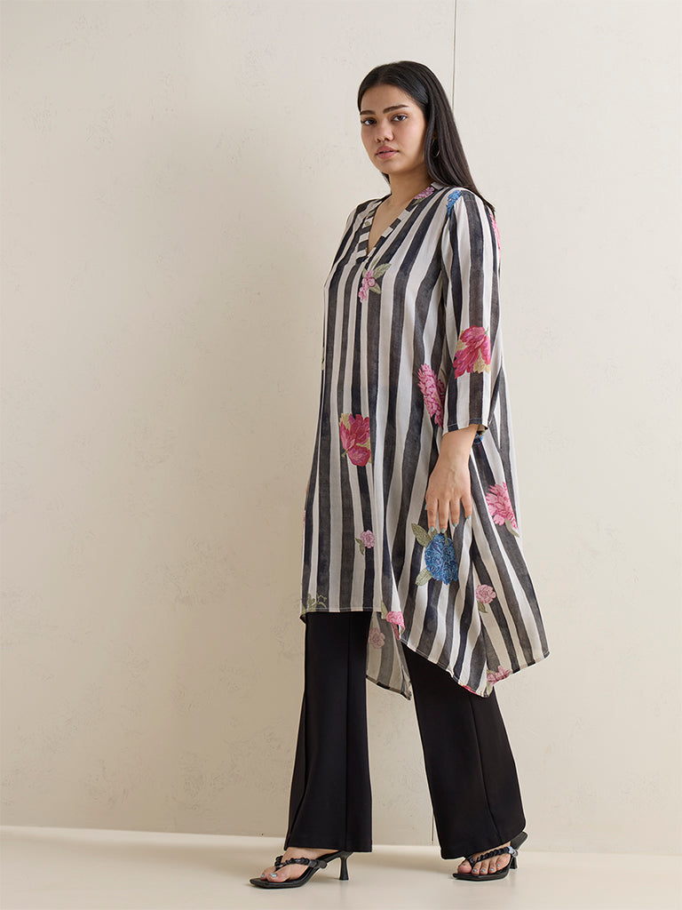 Diza Black Striped A-Line Kurta