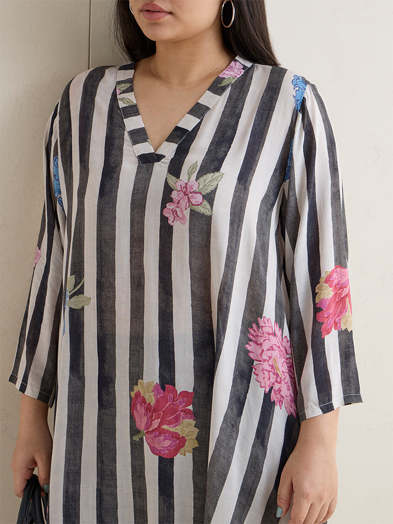Diza Black Striped A-Line Kurta