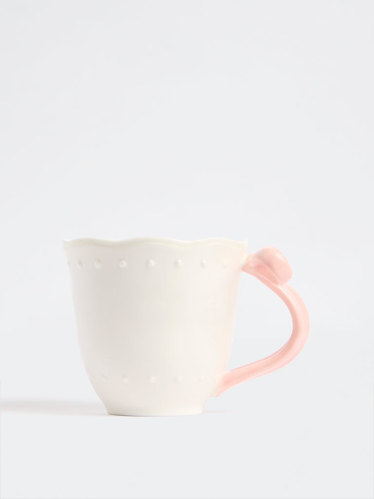 Westside Home White Ribbon Ceramic Mug