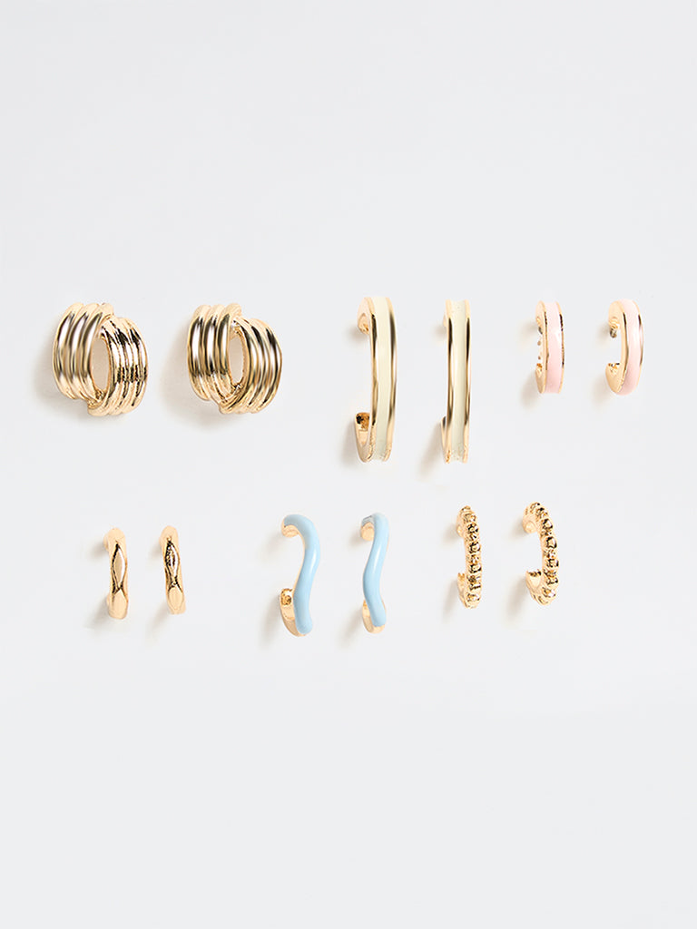 Westside Accessories Gold Textured Hoops Earrings - Pack of 6