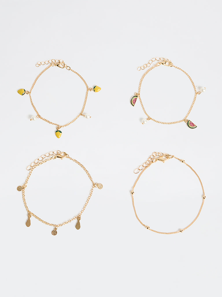 Westside Accessories Gold Fruit Charm Bracelets - Pack of 4