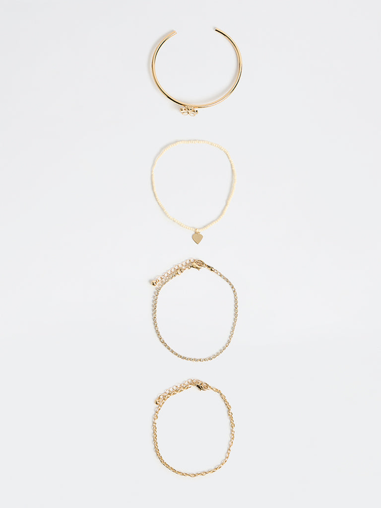 Westside Accessories Floral Cuff and Chain Bracelets - Pack of 4