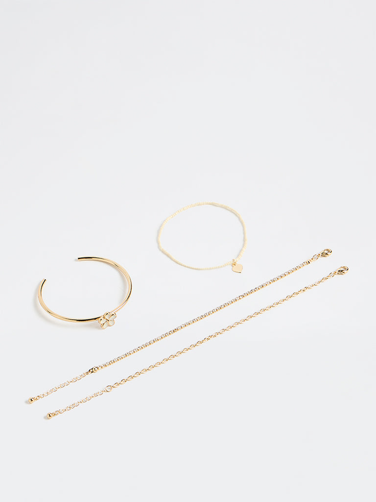 Westside Accessories Floral Cuff and Chain Bracelets - Pack of 4