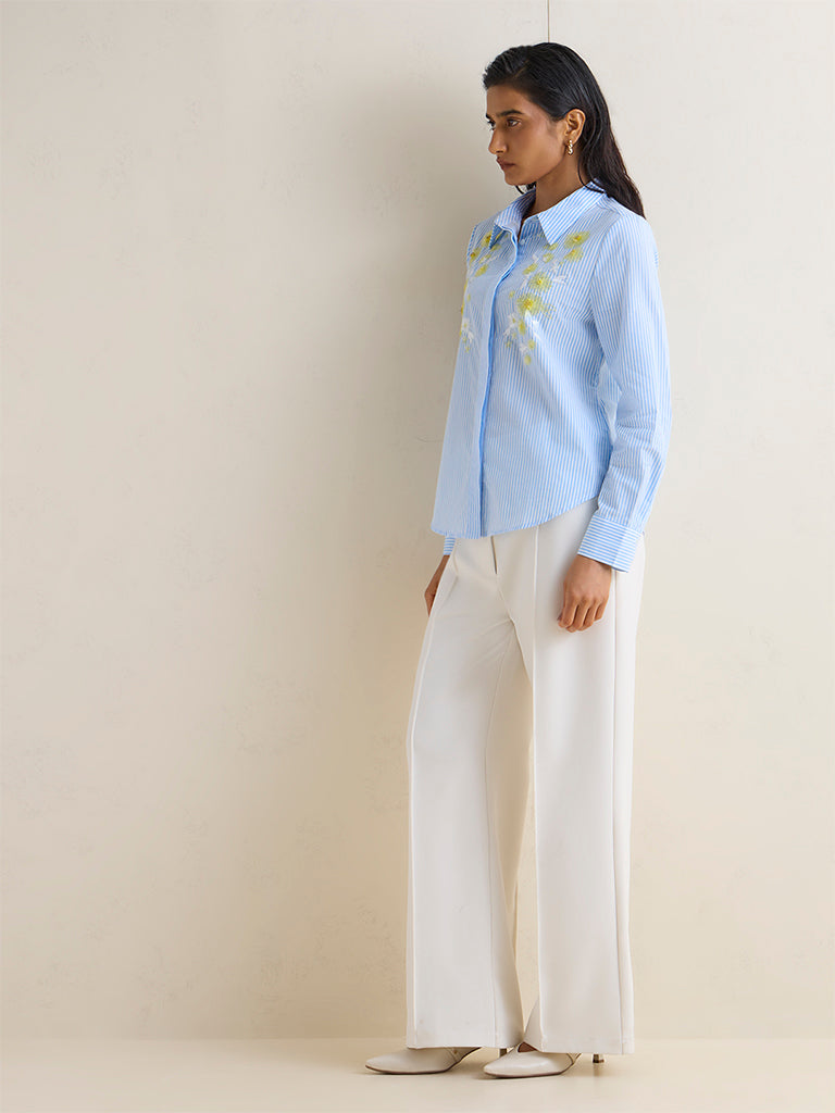 Wardrobe Light Blue Embellished Cotton Blouse