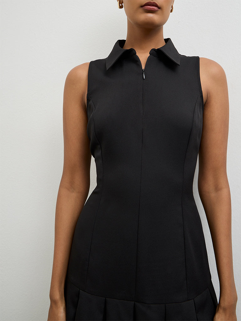 Wardrobe Black Pleated Drop Waist Dress
