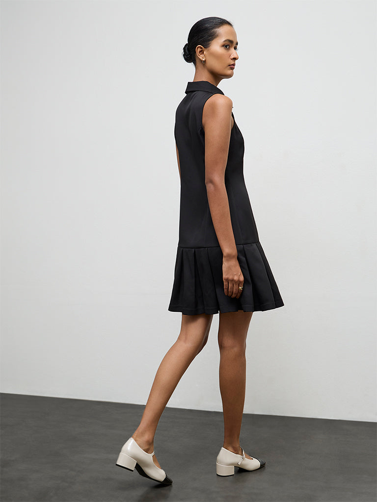 Wardrobe Black Pleated Drop Waist Dress