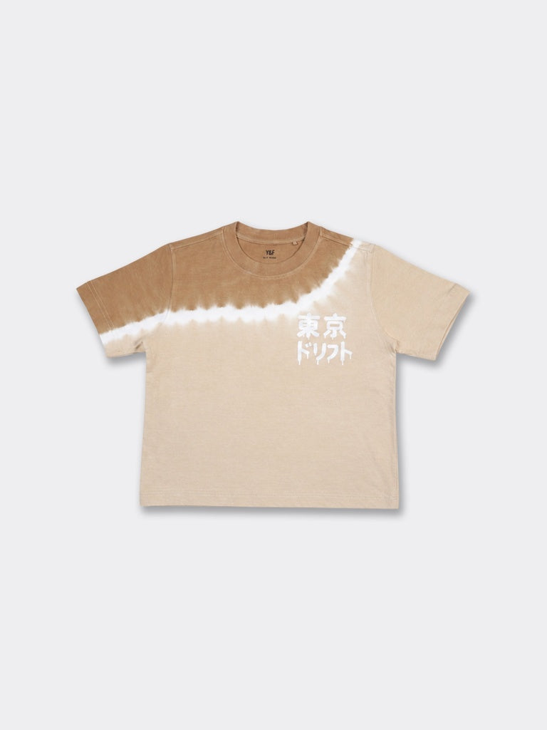 Boys Taupe Tie Dye Tokyo Drift Printed Regular Fit T-Shirt