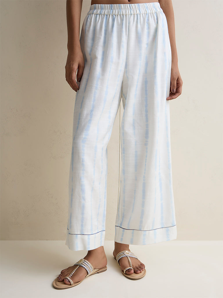 Zuba White Silk Blend Printed Pants