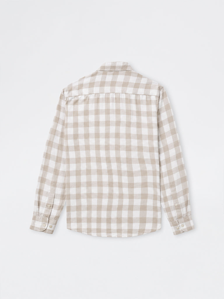 WES Casuals Beige Checks Relaxed-Fit Cotton-Blend Shirt