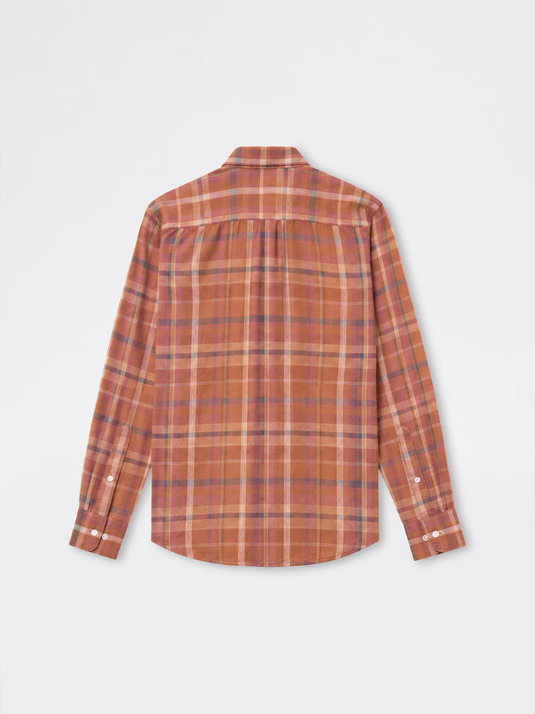 WES Casuals Orange Checkered Relaxed-Fit Cotton-Blend Shirt