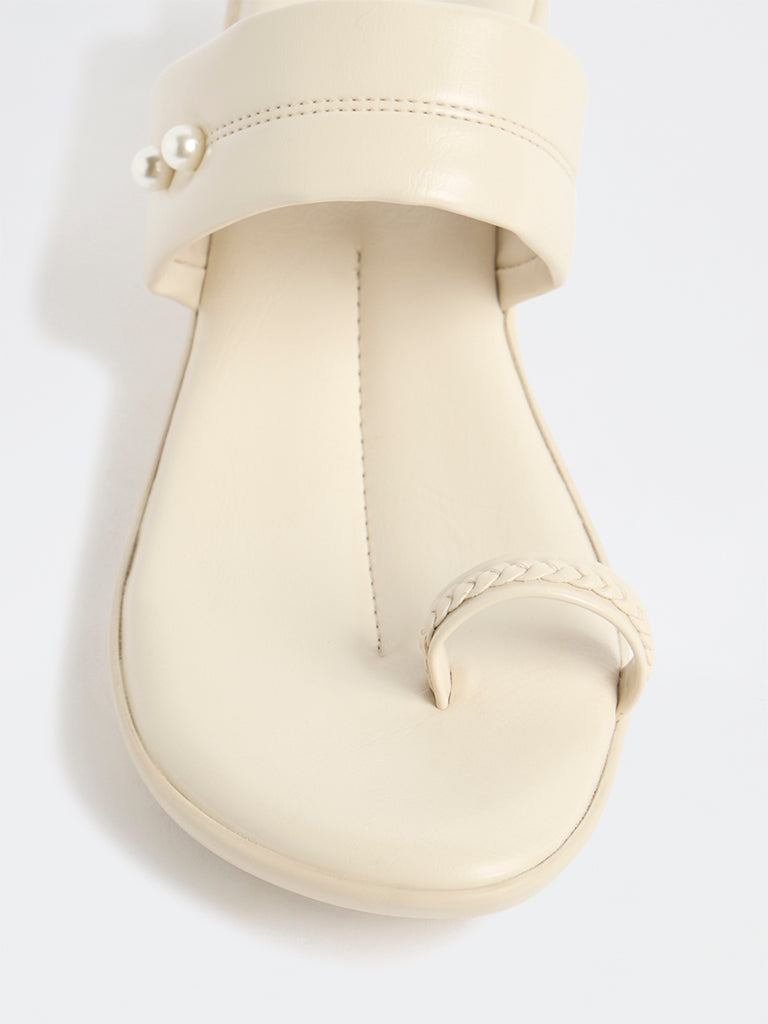 LUNA BLU Ivory Pearl-Detail Wedge-Heel Sandals