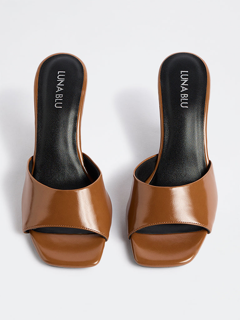 LUNA BLU Tan Spool Heel Sandals