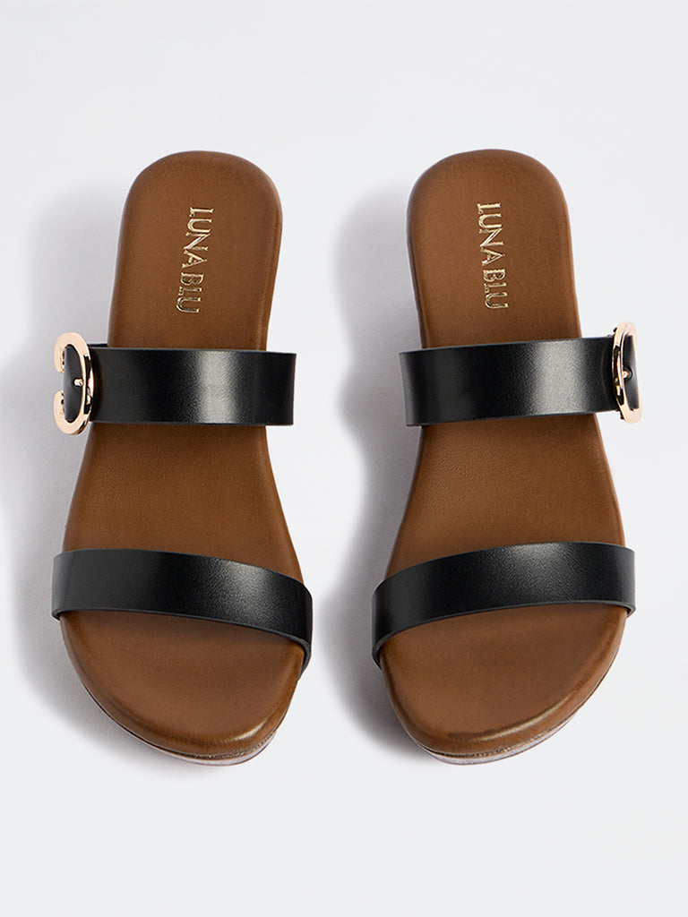 LUNA BLU Brown Double Strap Heel Sandals