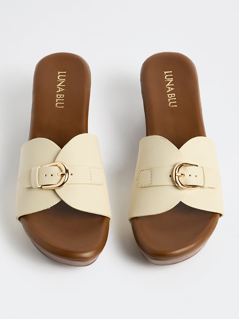 LUNA BLU Ivory Buckle-Strap Wedge Sandals