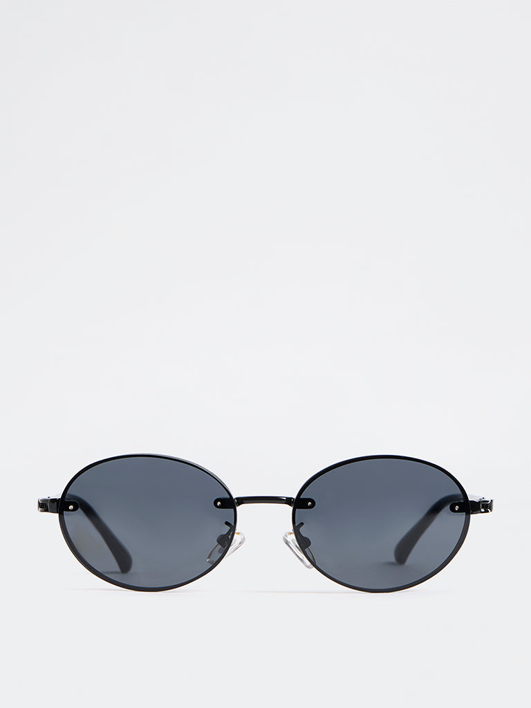 Westside Accessories Black Oval Sunglasses - Comes with a Pouch and Cleaning Cloth