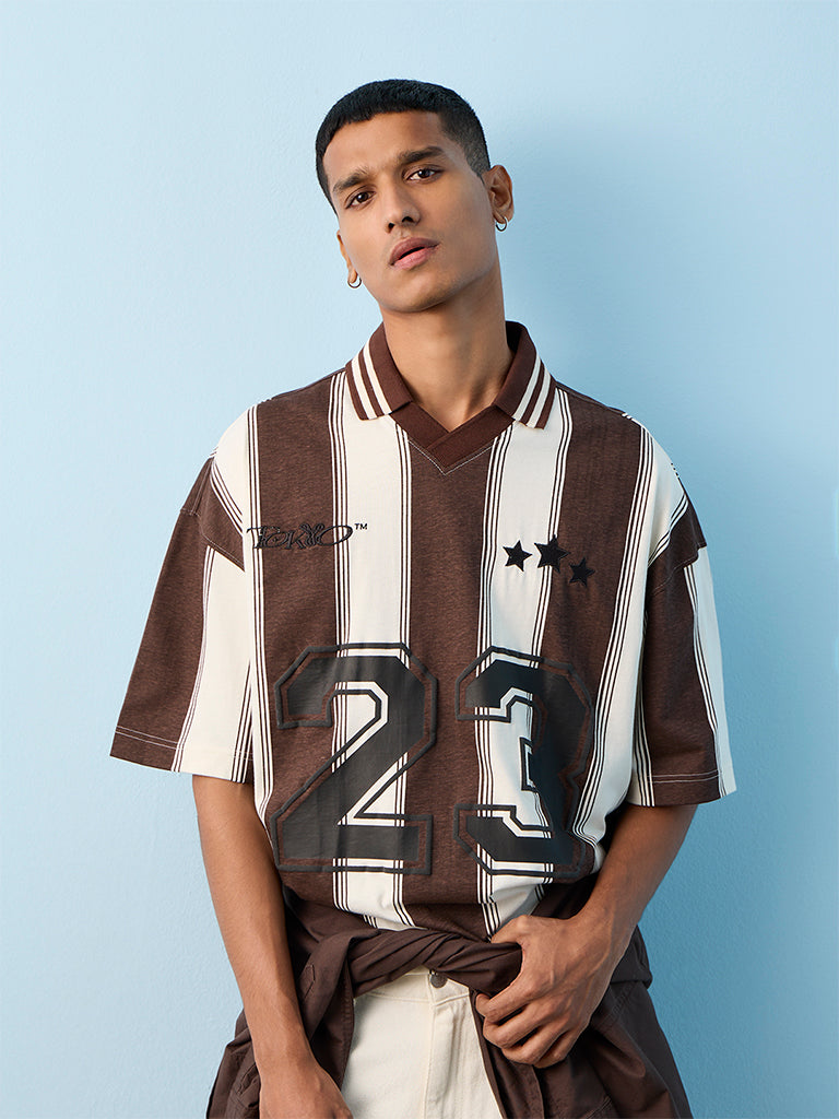 Nuon Brown Printed Relaxed-Fit T-Shirt