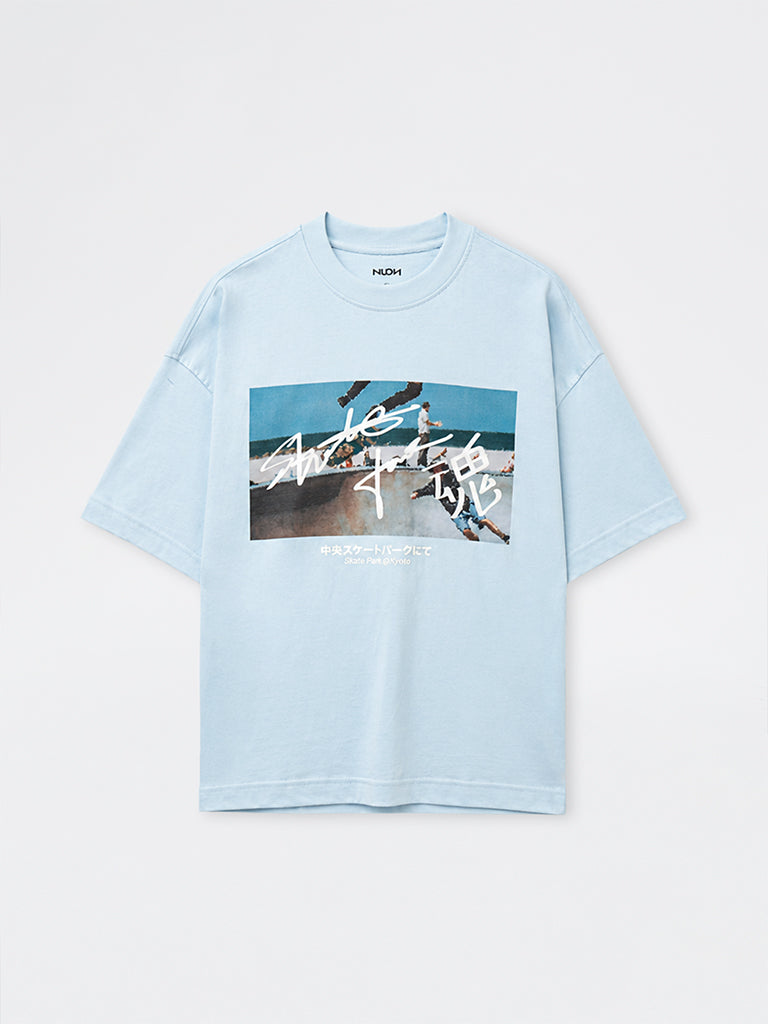 Nuon Blue Graphic Printed Oversized Cotton T-Shirt