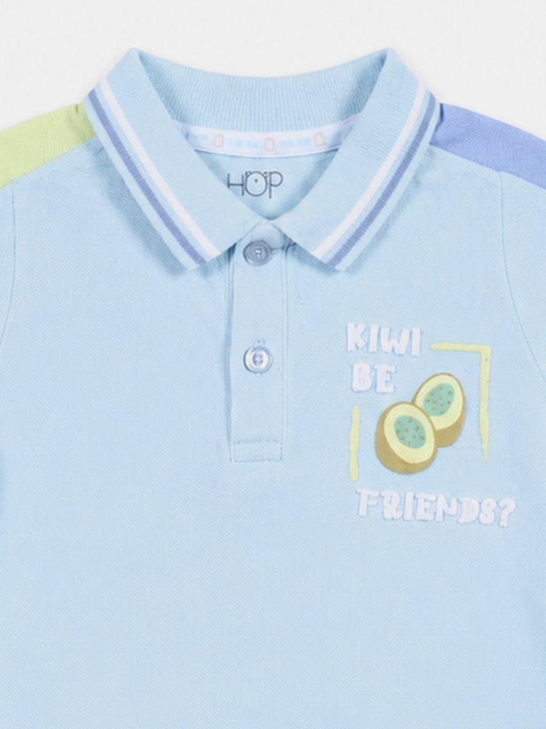 HOP Baby Boys Blue Printed Cotton T-Shirt and Shorts Set