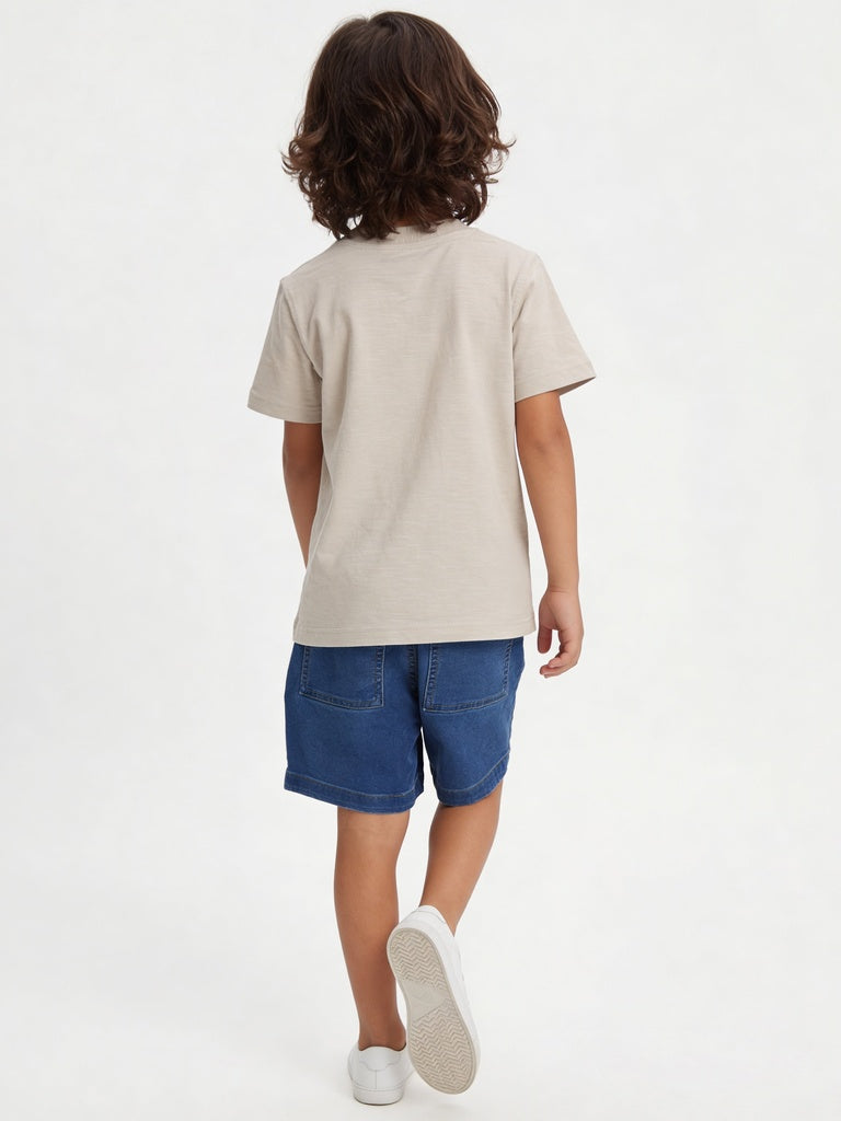 HOP Kids Boys Beige Stone Octopus Graphic Printed T-Shirt