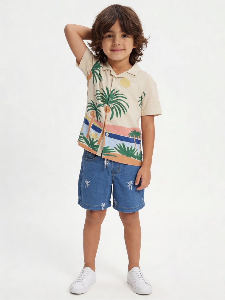 HOP Kids Boys Stone Palm Tree Printed Shirt
