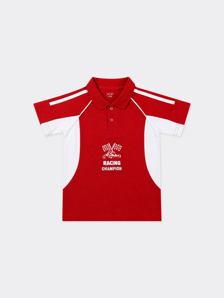 HOP Kids Boys Red Racing Graphic Cotton Polo T-Shirt