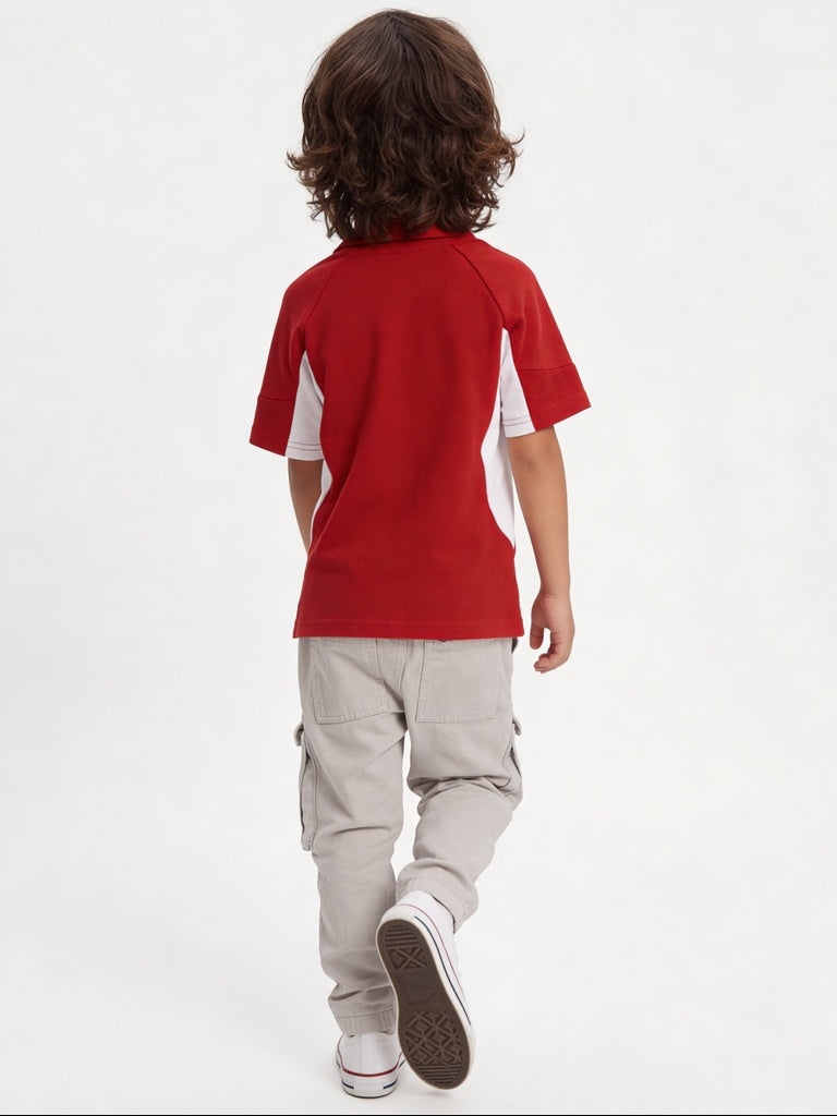 HOP Kids Boys Red Racing Graphic Cotton Polo T-Shirt