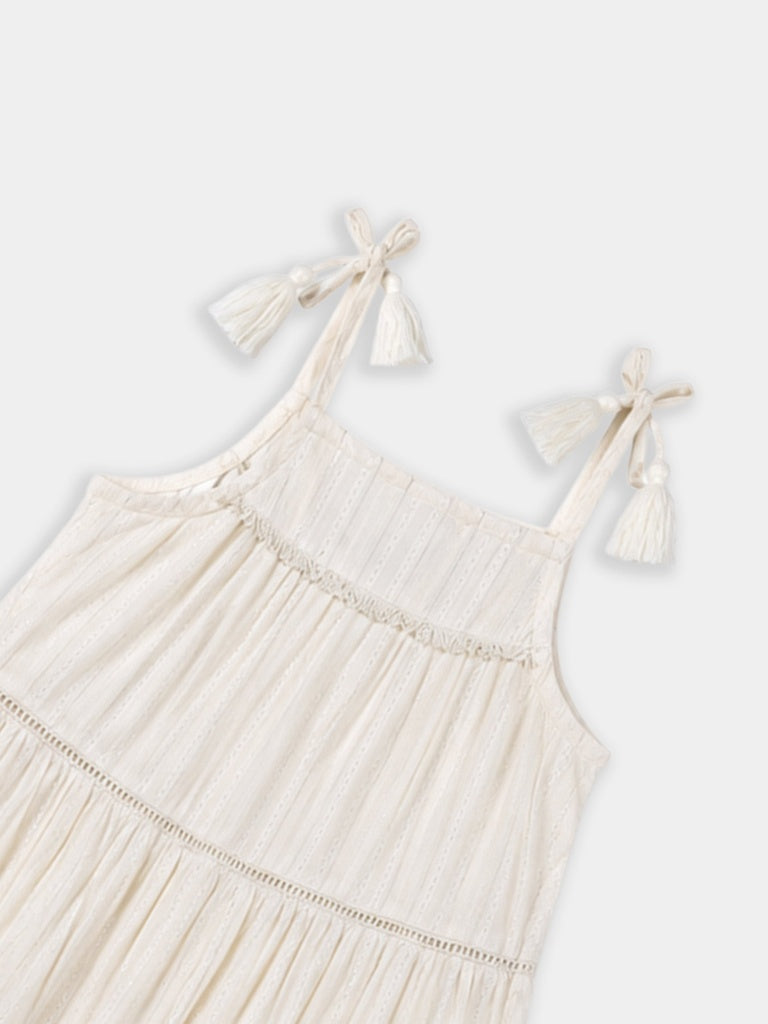 HOP Kids Girls Off-White Shimmer Cotton-Blend Tiered Dress