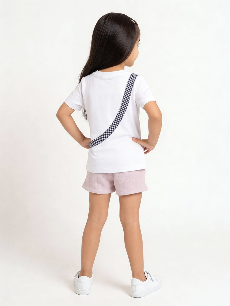 HOP Kids Girls Off-White Racing Theme Casual Cotton T-Shirt