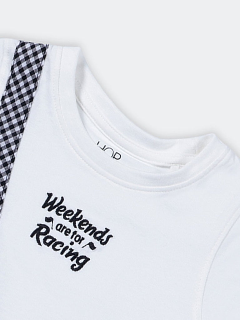 HOP Kids Girls Off-White Racing Theme Casual Cotton T-Shirt