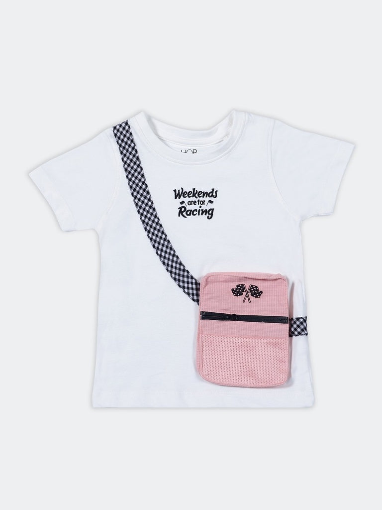 HOP Kids Girls Off-White Racing Theme Casual Cotton T-Shirt