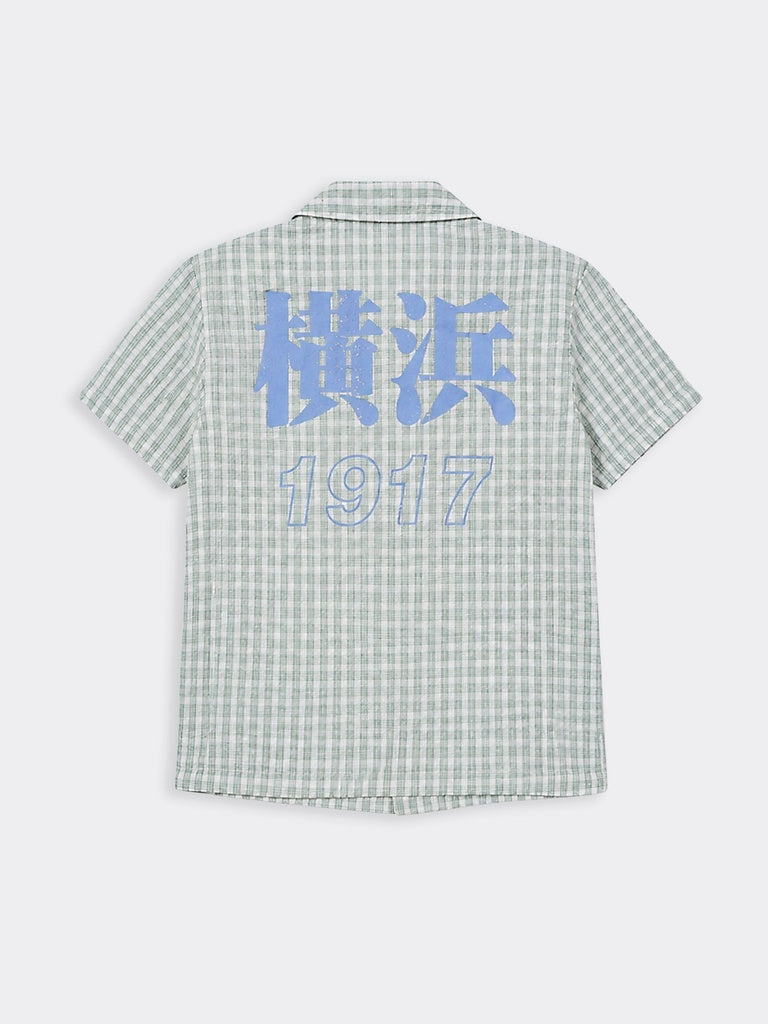 Boys Green Checkered Graphic Printed Cotton Shirt