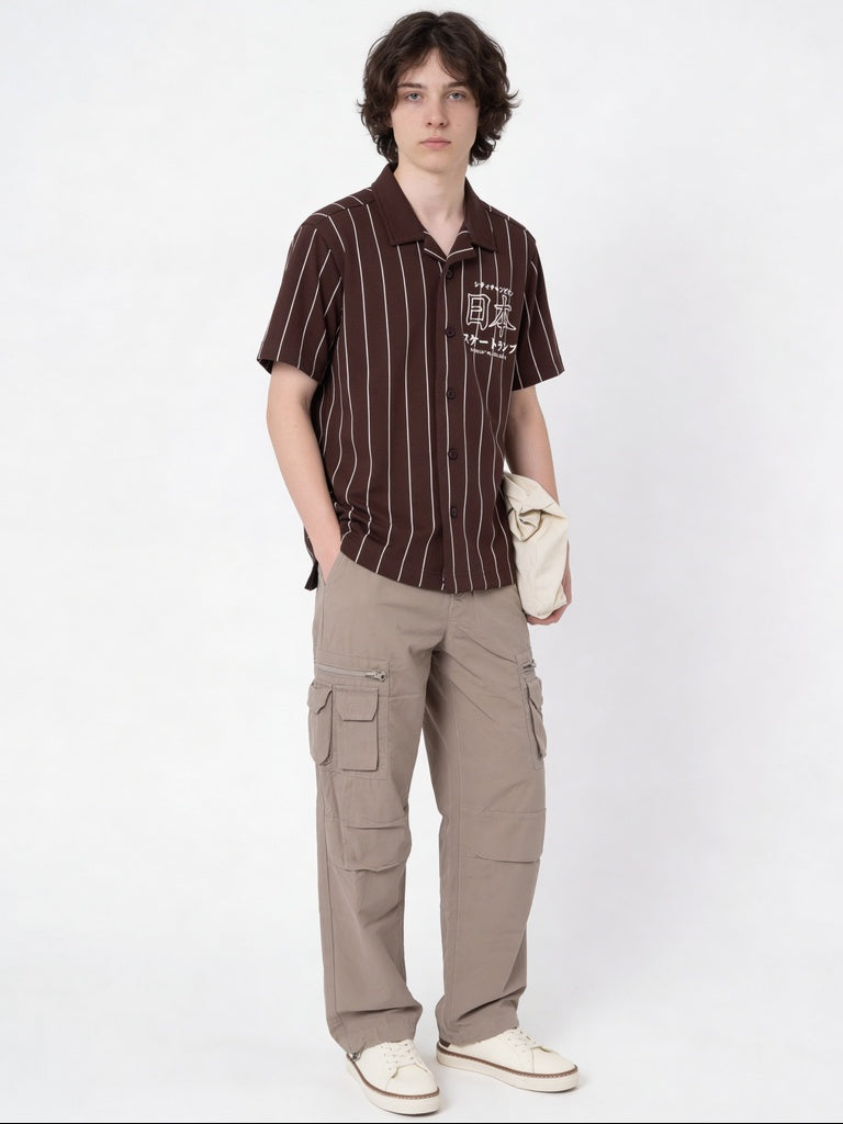 Boys Brown Graphic Printed Cotton-Blend Shirt