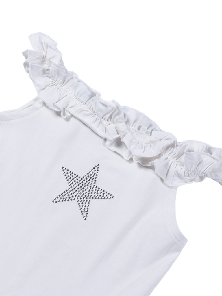 Girls White Ruffle-Detailed Cotton-Blend Top