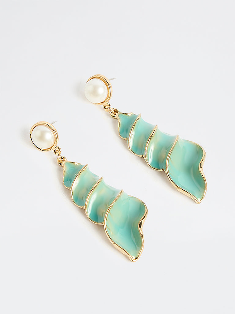 Westside Accessories Blue Sea-Shell-Inspired Dangler Earrings