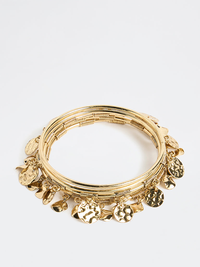 Westside Accessories Gold Coin Charm-Detailed Bangles - Pack of 5