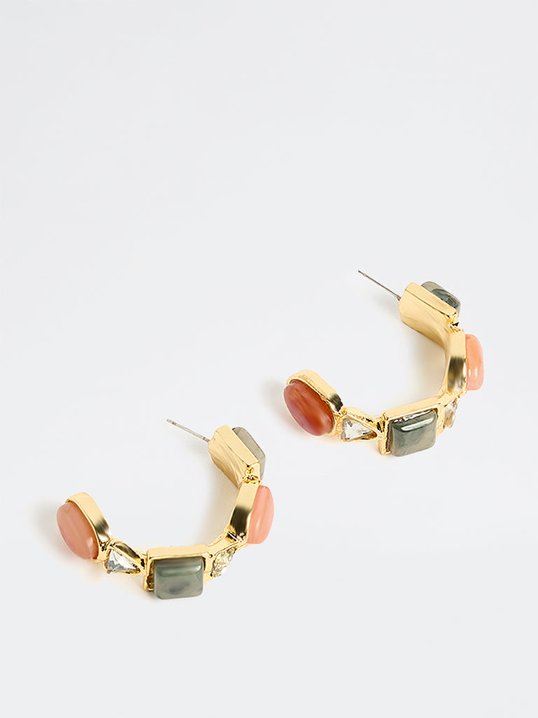 Westside Accessories Multicolour Gemstone Studded Statement Hoop Earrings