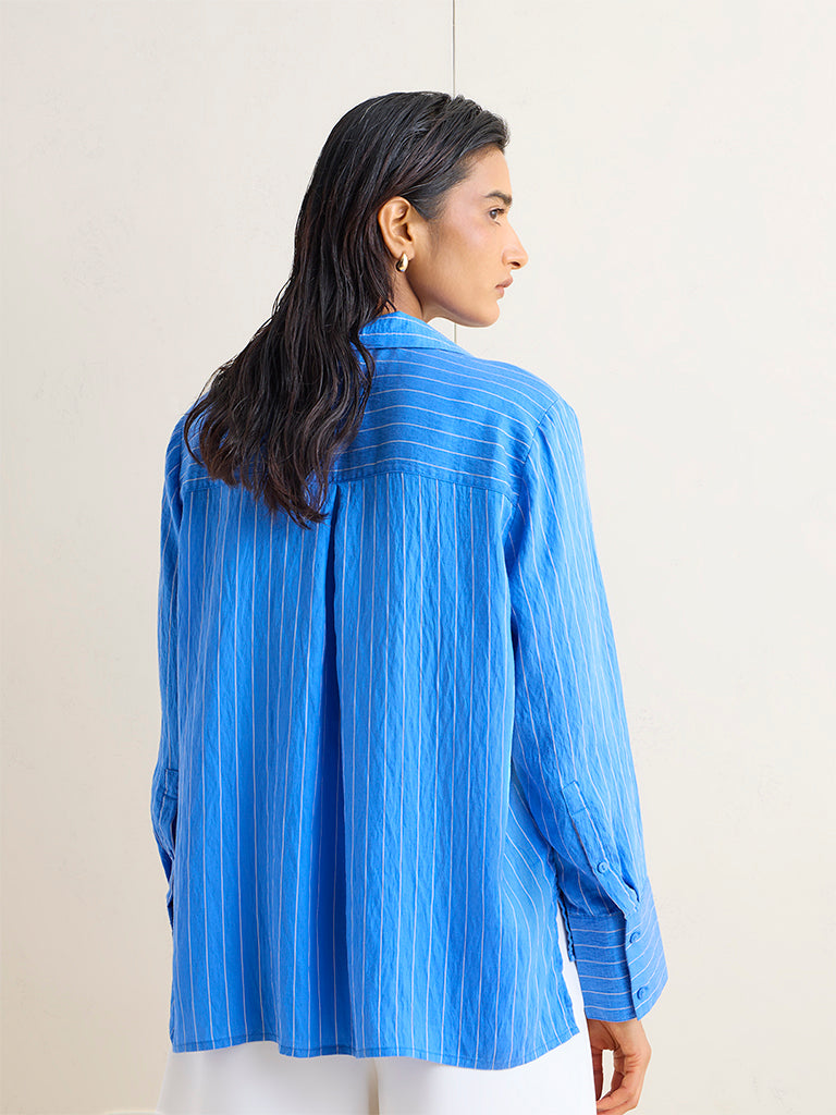 Wardrobe Blue Striped Cotton-Blend Shirt