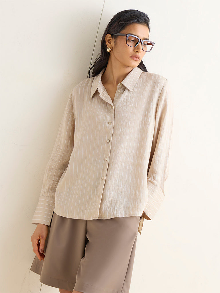 Wardrobe Beige Striped Cotton-Blend Shirt