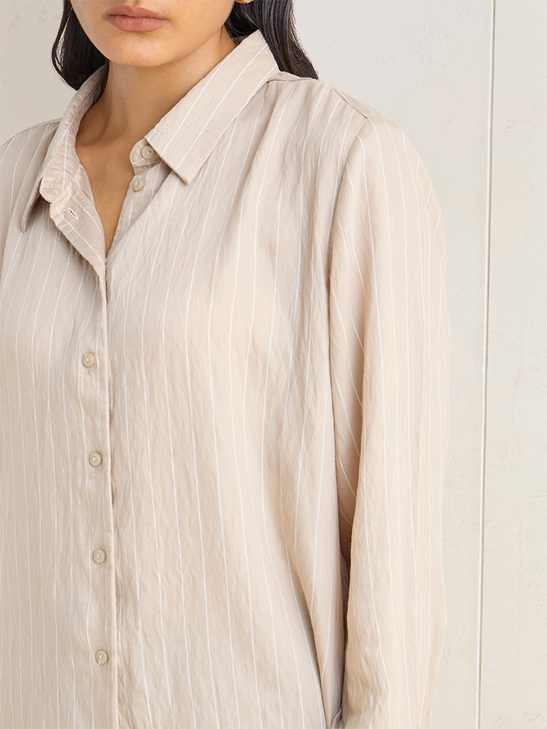 Wardrobe Beige Striped Cotton-Blend Shirt