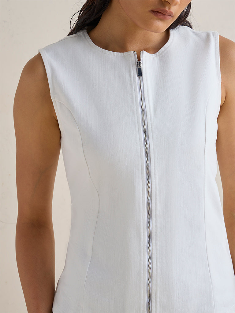 Wardrobe White Zip-Detail Cotton-Blend Top