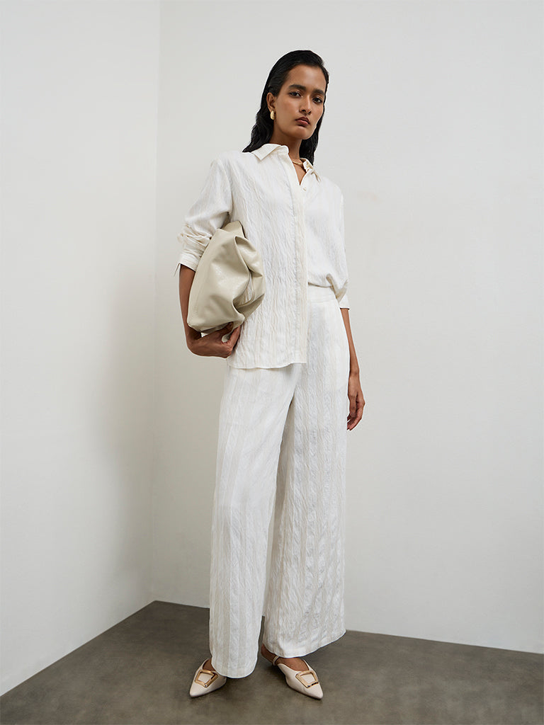Wardrobe Ivory Striped High-Rise Trousers