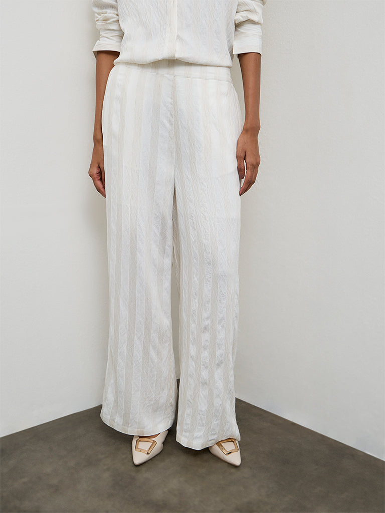 Wardrobe Ivory Striped High-Rise Trousers