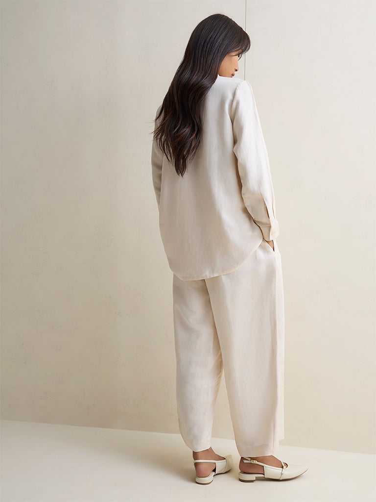 Zuba Off-White Floral Embroidered Linen-Blend Tunic