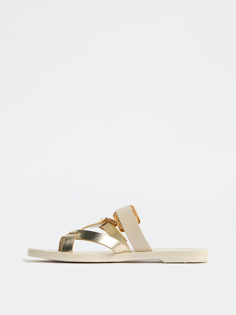 LUNA BLU Ivory Dual-Strap Buckled Sandals