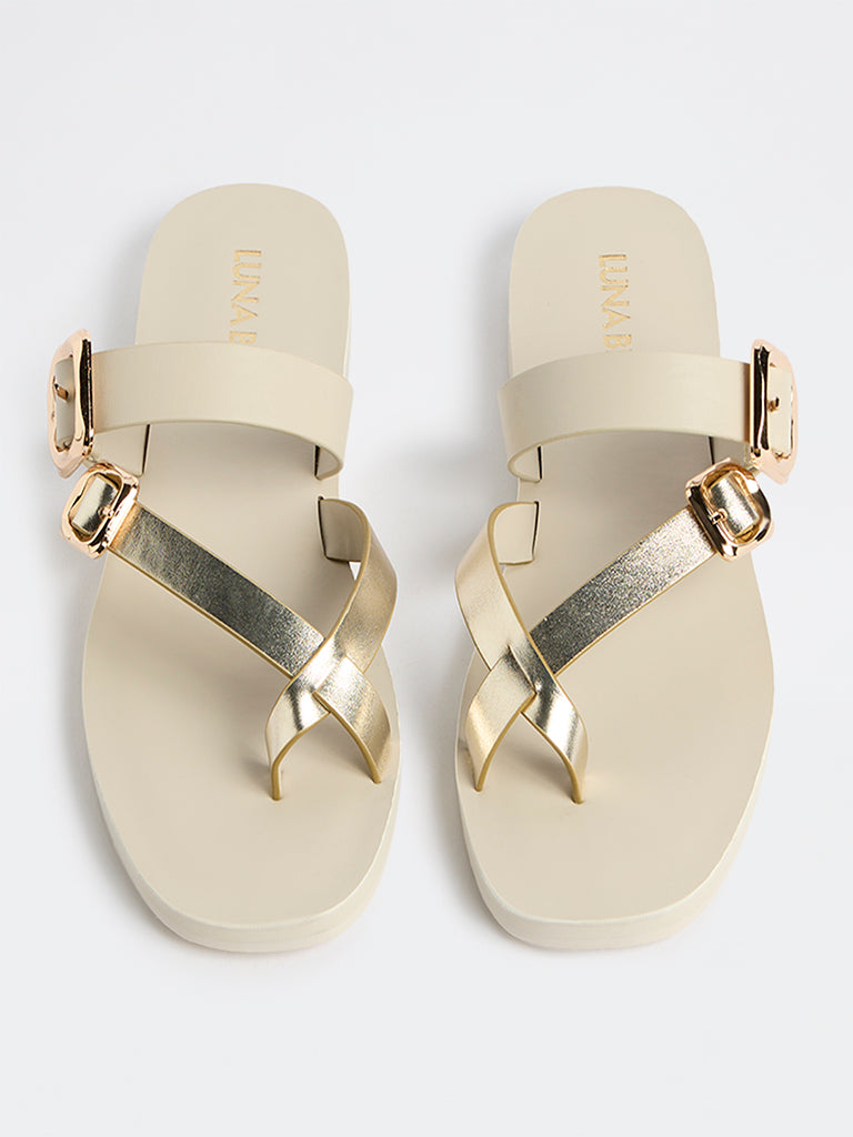 LUNA BLU Ivory Dual-Strap Buckled Sandals
